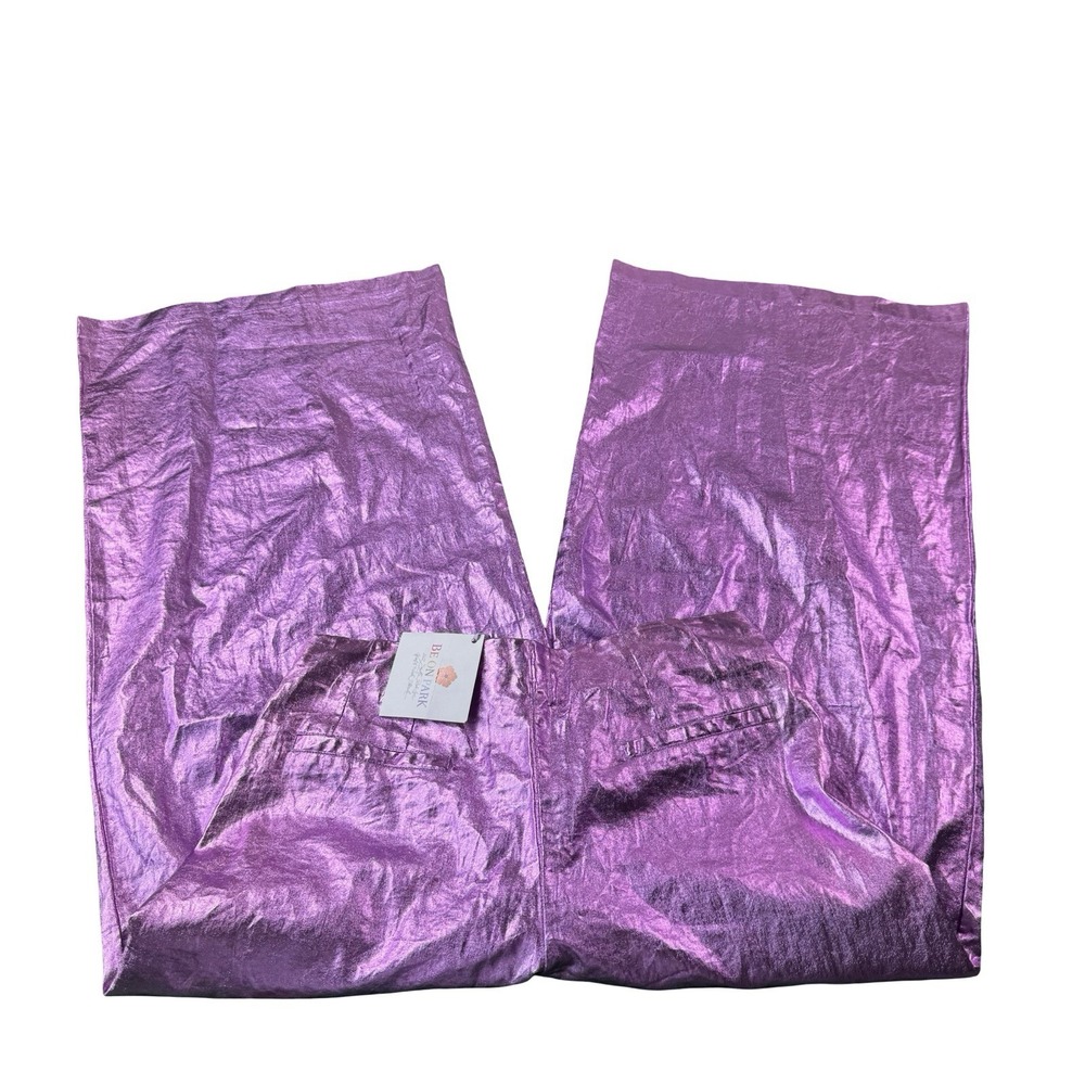 Lanthropy Purple Pure Linen Waxed Wide Leg Flare Womens Pants Size L CMLPV-L NWT - Picture 2 of 6